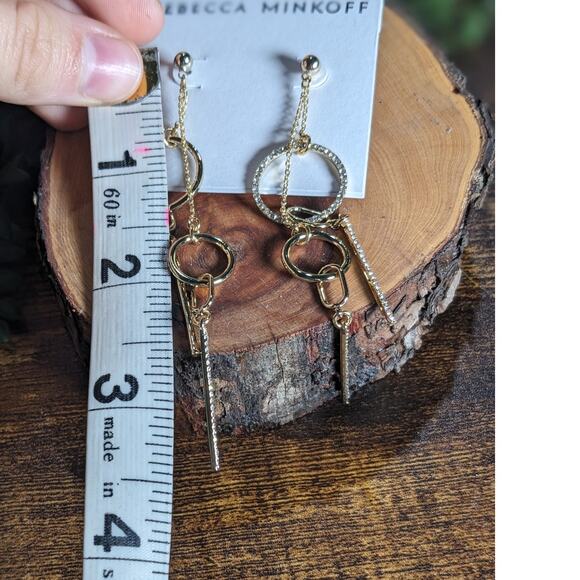 NWT Rebecca Minkoff Gold Crystal Drop Earrings Gold Women's Size OS - Picture 6 of 7